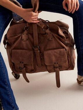 Free People Brown Leather Laptop Tote Bag